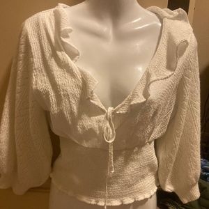 Free People soft Peasant tie Blouse fitted waist  in white Size XS NWOT